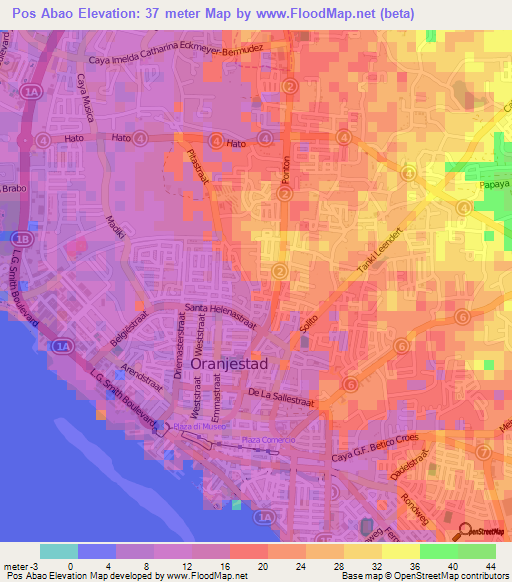 Pos Abao,Aruba Elevation Map