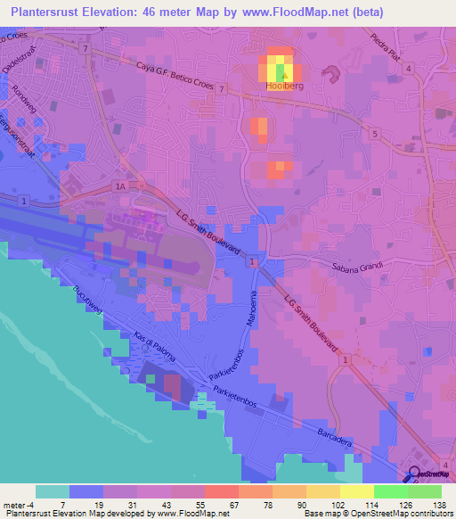 Plantersrust,Aruba Elevation Map