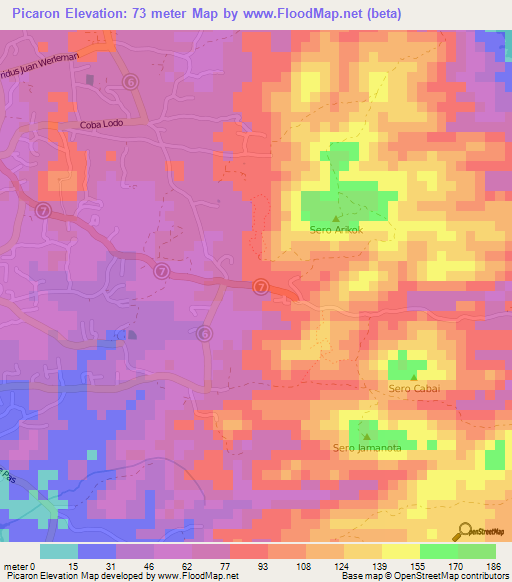 Picaron,Aruba Elevation Map