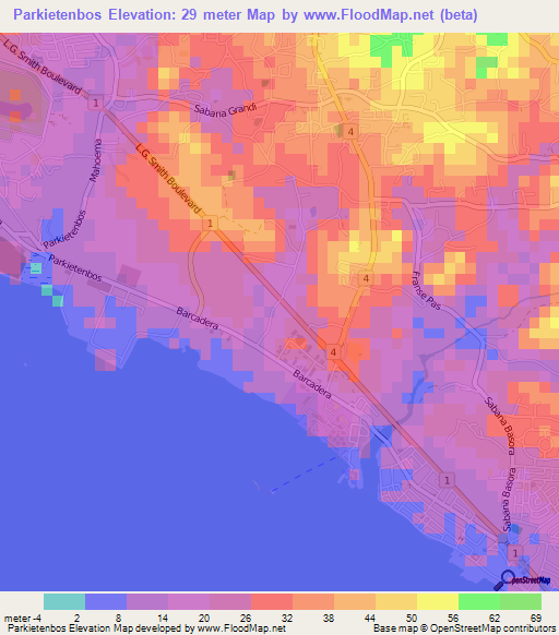Parkietenbos,Aruba Elevation Map