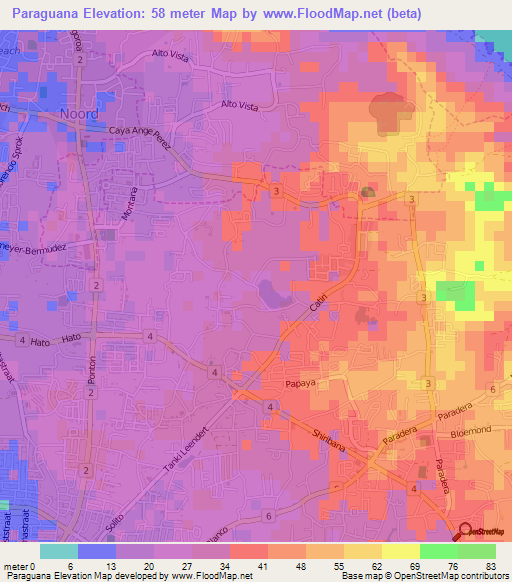 Paraguana,Aruba Elevation Map