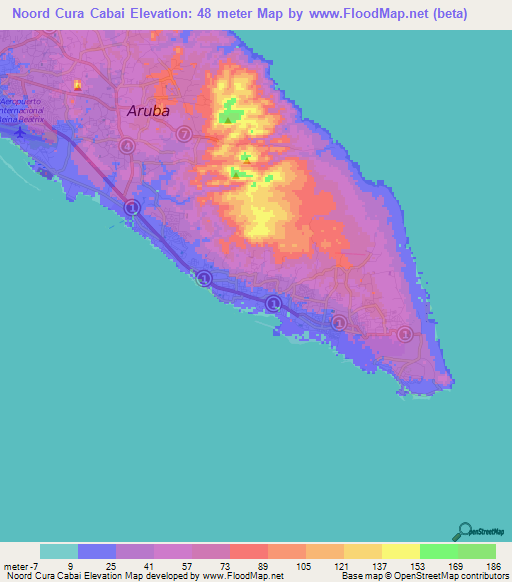 Noord Cura Cabai,Aruba Elevation Map