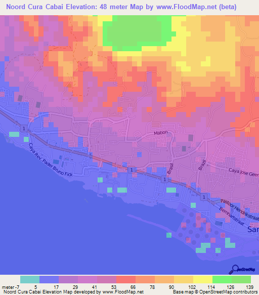 Noord Cura Cabai,Aruba Elevation Map
