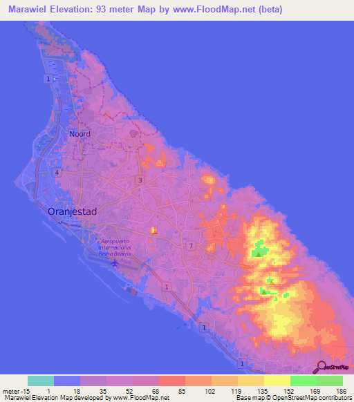 Marawiel,Aruba Elevation Map
