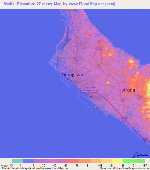 Madiki,Aruba Elevation Map