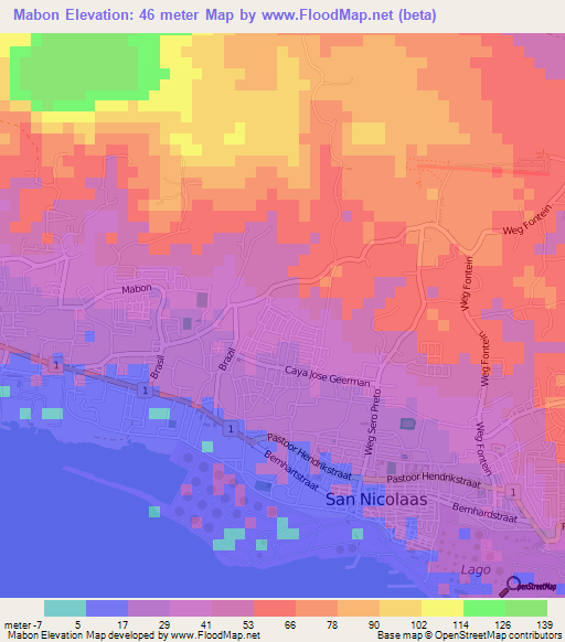 Mabon,Aruba Elevation Map