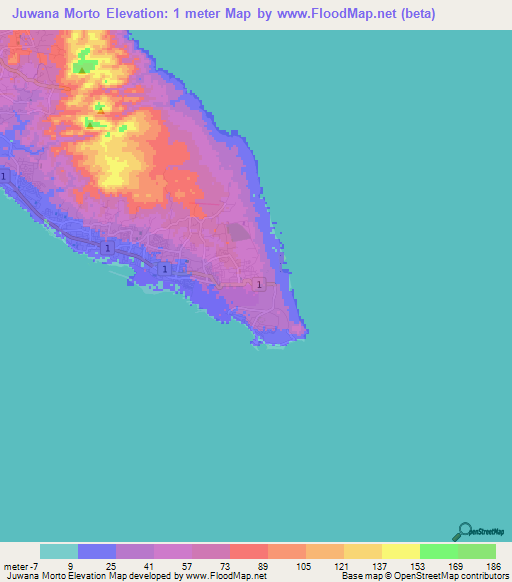 Juwana Morto,Aruba Elevation Map