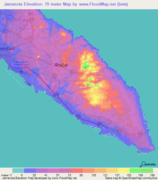 Jamanota,Aruba Elevation Map