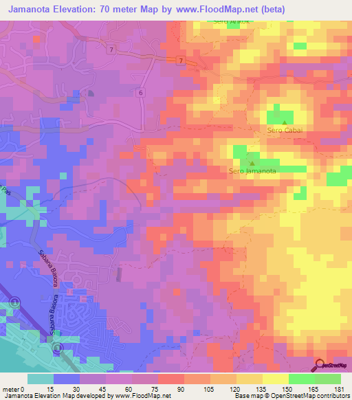 Jamanota,Aruba Elevation Map
