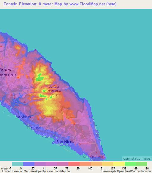 Fontein,Aruba Elevation Map