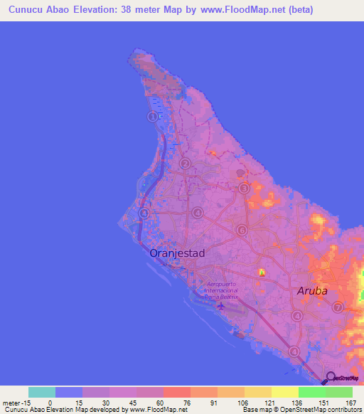 Cunucu Abao,Aruba Elevation Map