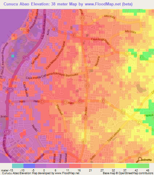 Cunucu Abao,Aruba Elevation Map