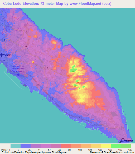 Coba Lodo,Aruba Elevation Map