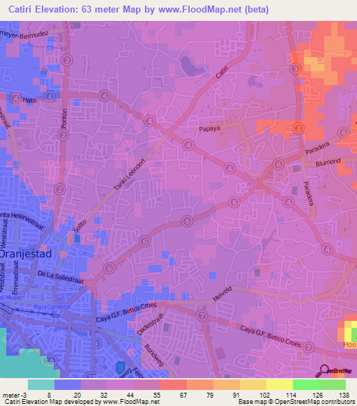 Catiri,Aruba Elevation Map