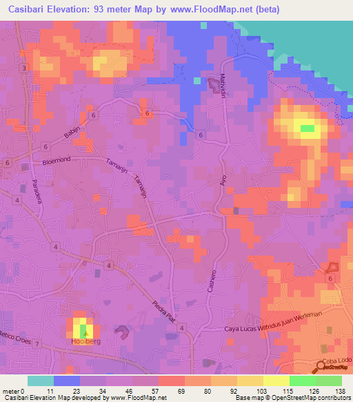 Casibari,Aruba Elevation Map