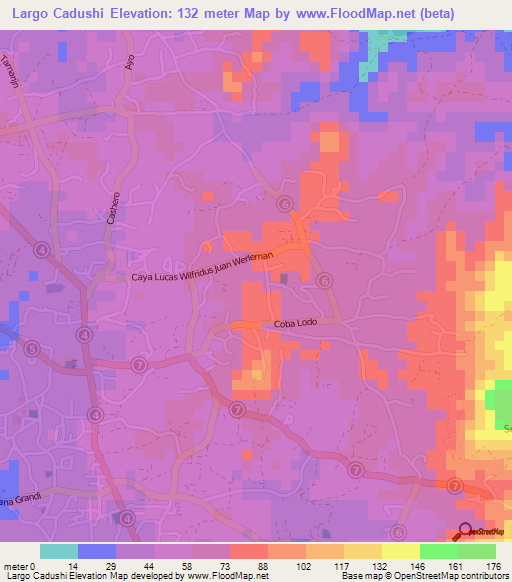 Largo Cadushi,Aruba Elevation Map