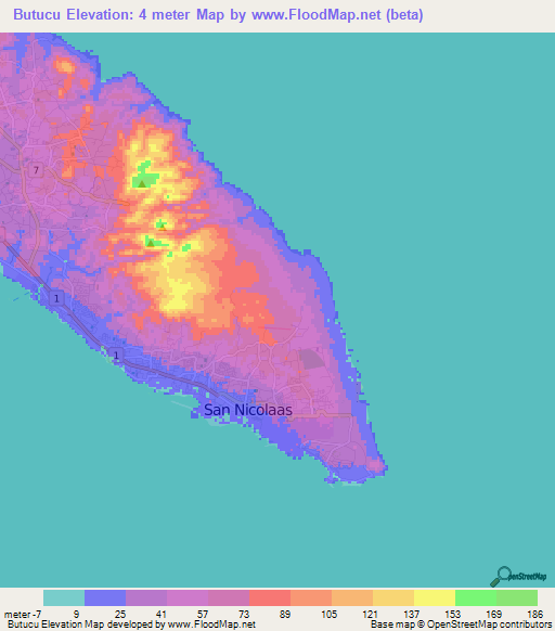 Butucu,Aruba Elevation Map