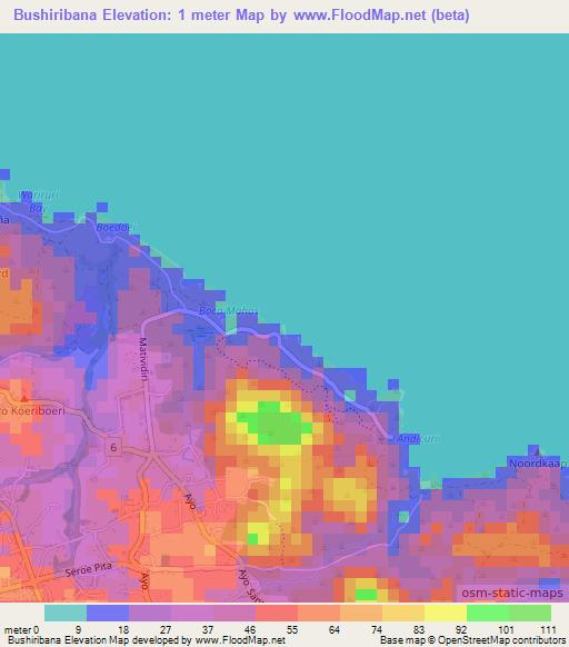 Bushiribana,Aruba Elevation Map