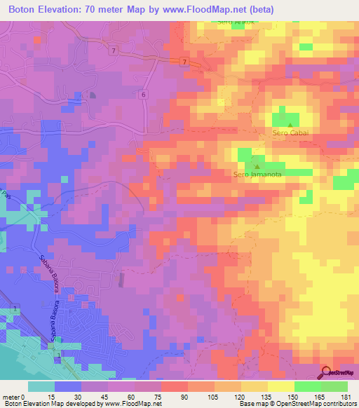 Boton,Aruba Elevation Map