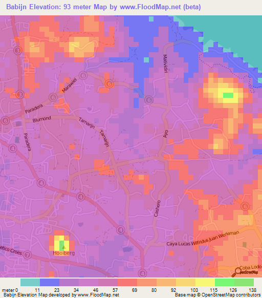 Babijn,Aruba Elevation Map