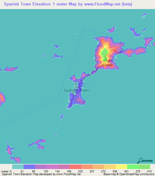 Spanish Town,British Virgin Islands Elevation Map