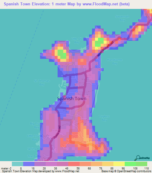 Spanish Town,British Virgin Islands Elevation Map