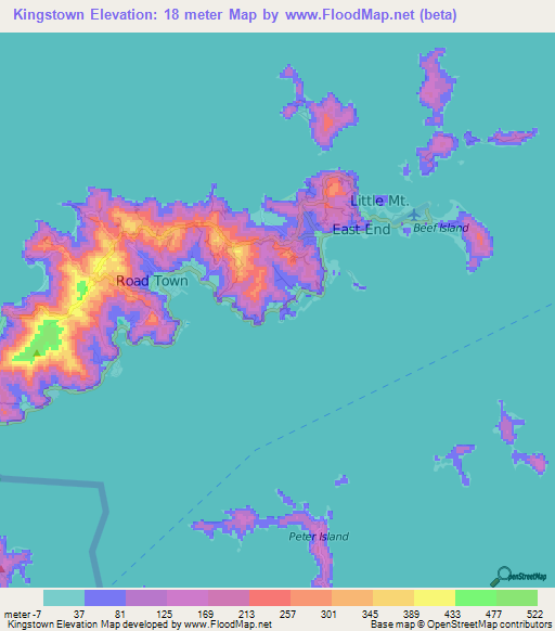 Kingstown,British Virgin Islands Elevation Map