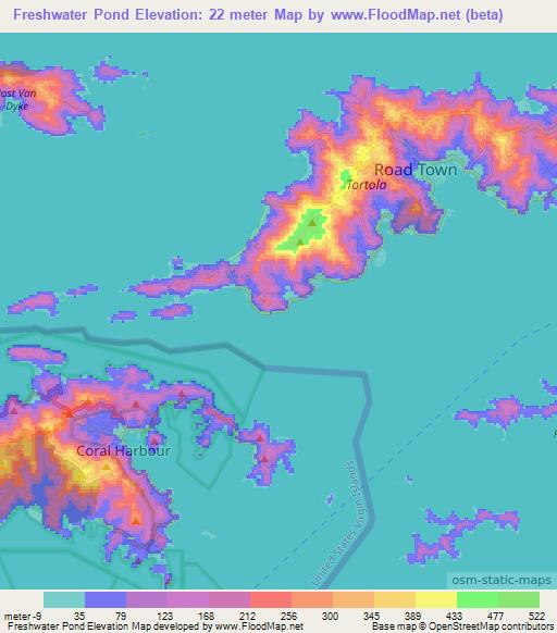 Freshwater Pond,British Virgin Islands Elevation Map