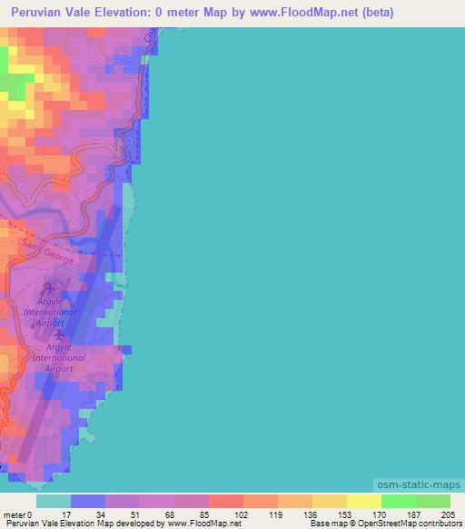 Peruvian Vale,Saint Vincent and the Grenadines Elevation Map