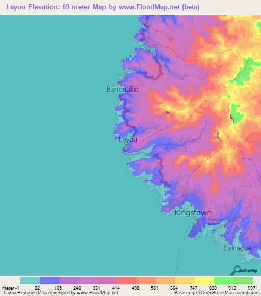 Layou,Saint Vincent and the Grenadines Elevation Map