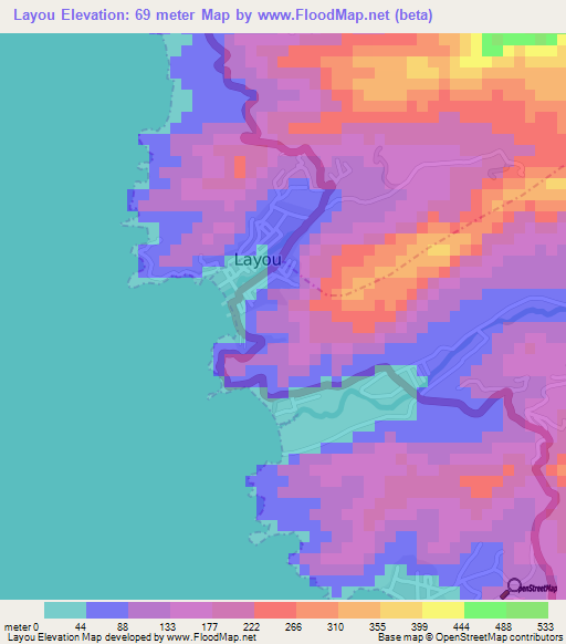 Layou,Saint Vincent and the Grenadines Elevation Map