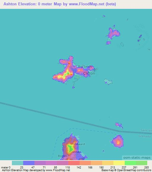 Ashton,Saint Vincent and the Grenadines Elevation Map