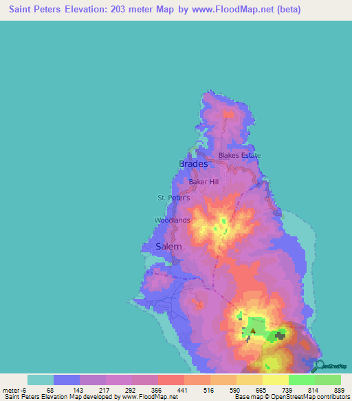 Saint Peters,Montserrat Elevation Map