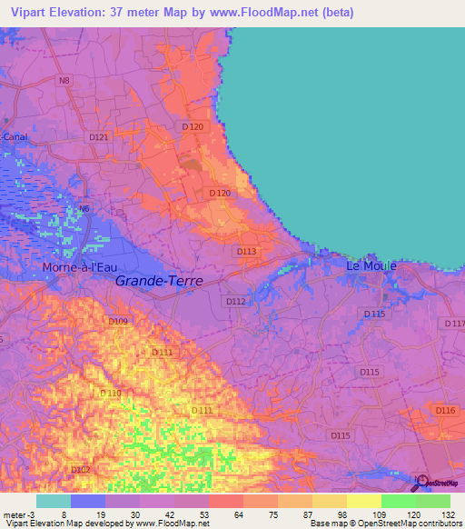 Vipart,Guadeloupe Elevation Map