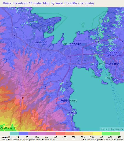 Vince,Guadeloupe Elevation Map