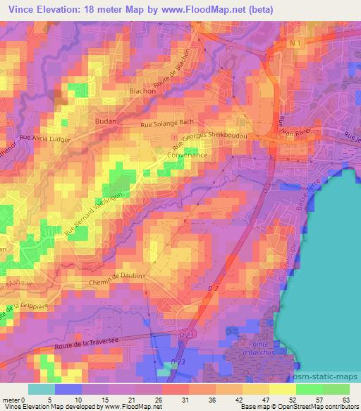 Vince,Guadeloupe Elevation Map