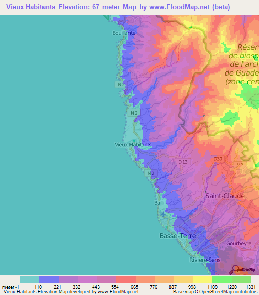 Vieux-Habitants,Guadeloupe Elevation Map