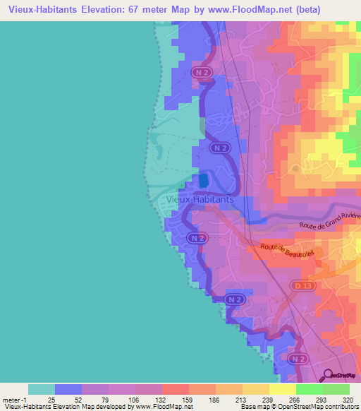 Vieux-Habitants,Guadeloupe Elevation Map