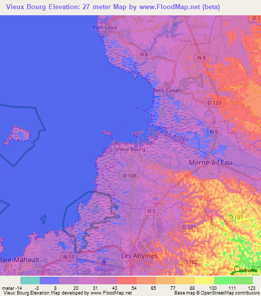 Vieux Bourg,Guadeloupe Elevation Map
