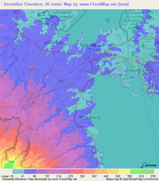Versailles,Guadeloupe Elevation Map