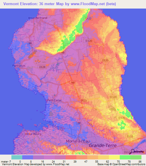 Vermont,Guadeloupe Elevation Map