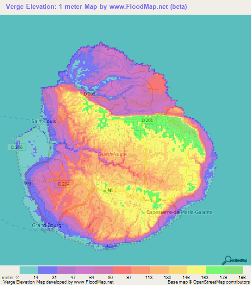 Verge,Guadeloupe Elevation Map