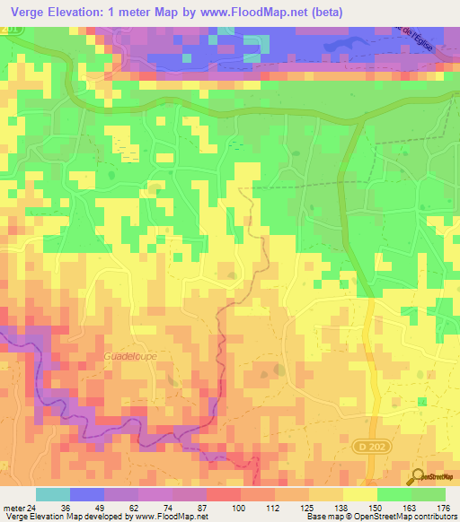 Verge,Guadeloupe Elevation Map