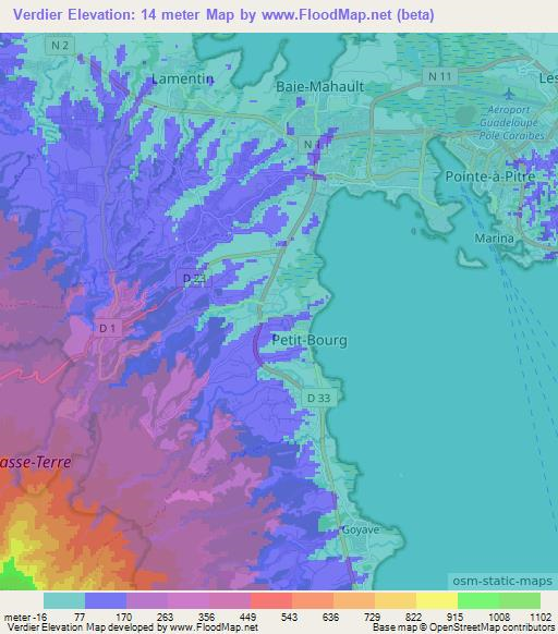 Verdier,Guadeloupe Elevation Map