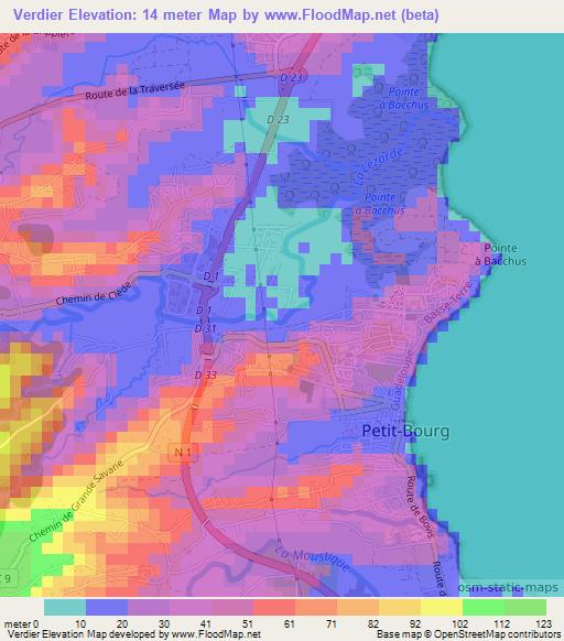 Verdier,Guadeloupe Elevation Map