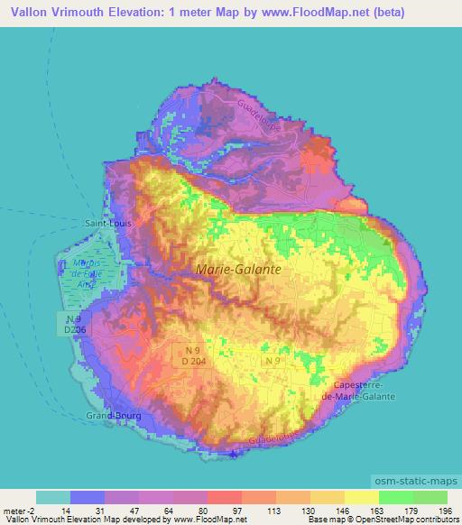 Vallon Vrimouth,Guadeloupe Elevation Map