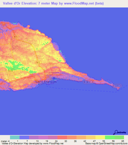 Vallee d'Or,Guadeloupe Elevation Map