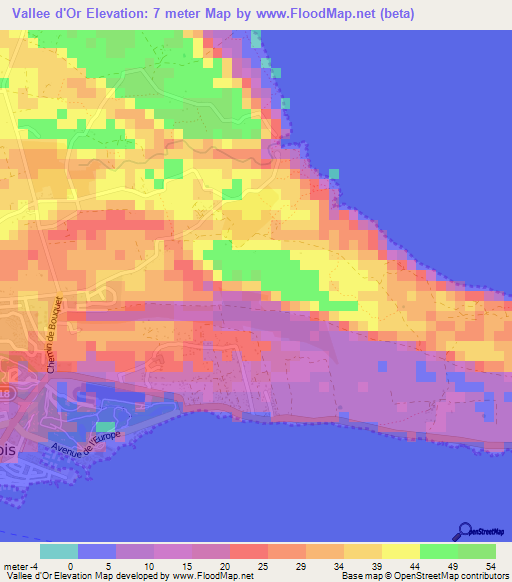 Vallee d'Or,Guadeloupe Elevation Map