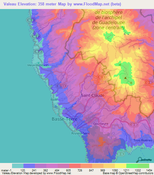 Valeau,Guadeloupe Elevation Map