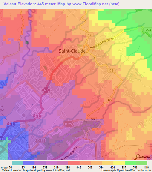 Valeau,Guadeloupe Elevation Map